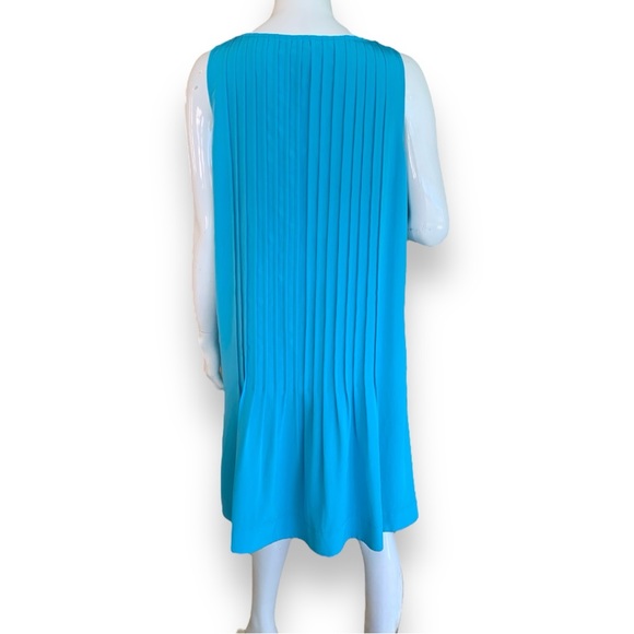 LAUREN RALPH LAUREN BLUE PIN TUCK CHIFFON SHIFT DRESS. WOMEN’s SIZE 16 - Picture 2 of 7
